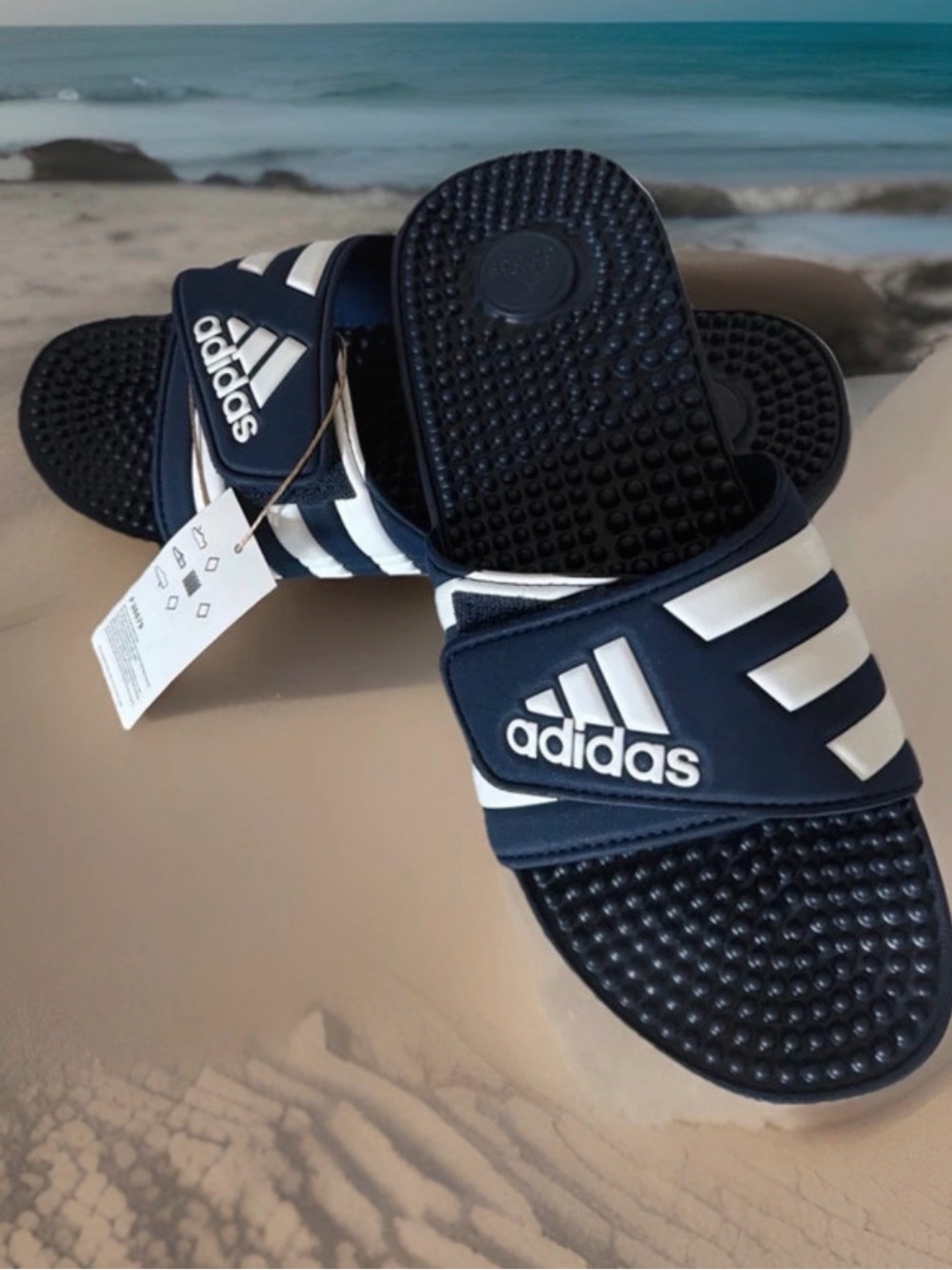 Adidas Adissage Men’s Size 11 Slide Sandals. Blue/White Logo. New in Box